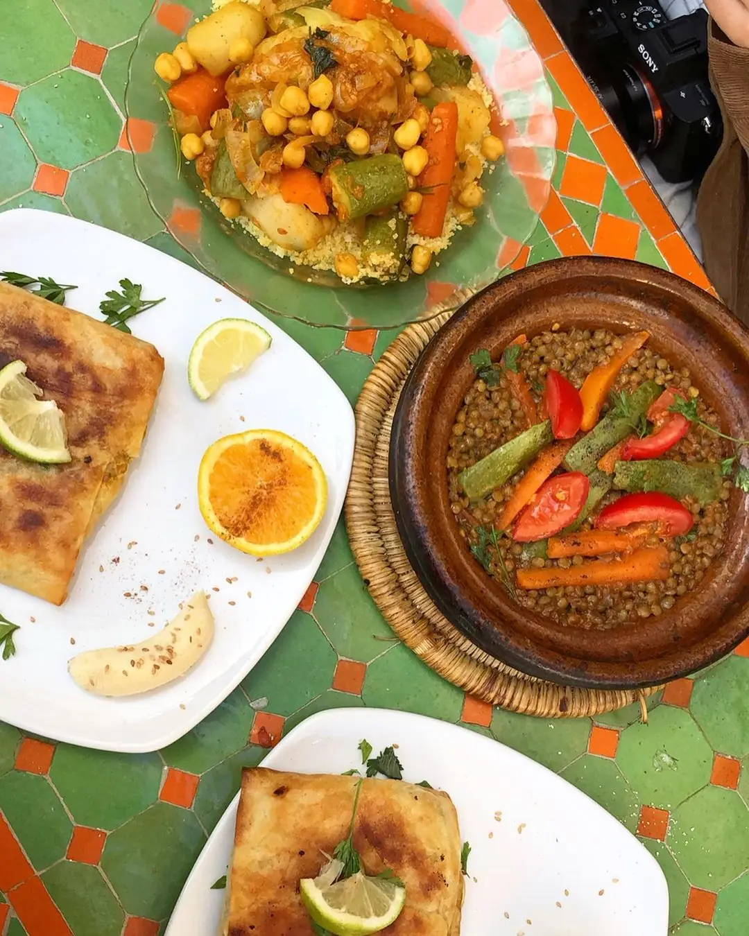 Moroccan vegetable dishes on a table